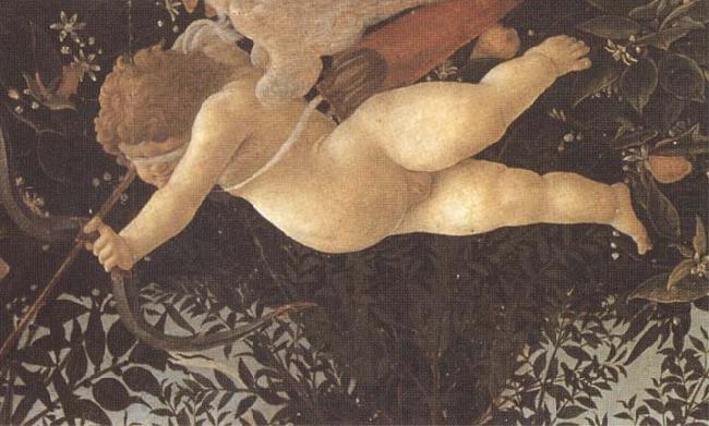 Detail of Cupid with eyes bandaged,shooting an arrow at Chastity, Sandro Botticelli